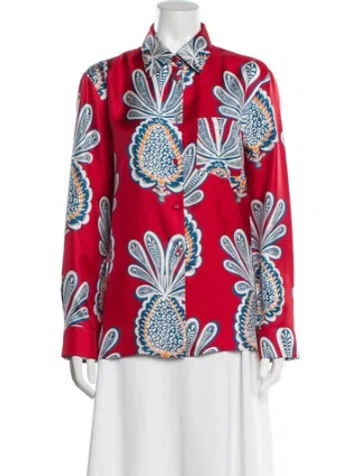 Pre-owned La Doublej Silk Patterned Button-up Top In Red