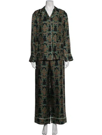 Pre-owned La Doublej Silk Patterned Pajamas W/ Tags In Green