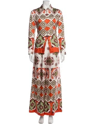 Pre-owned La Doublej Silk Patterned Pant Set In Neutrals