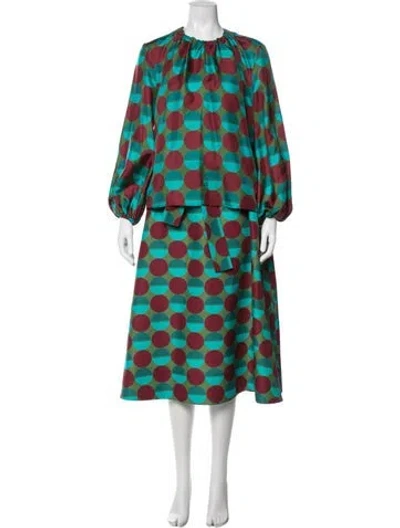 Pre-owned La Doublej Silk Polka Dot Print Skirt Set In Green