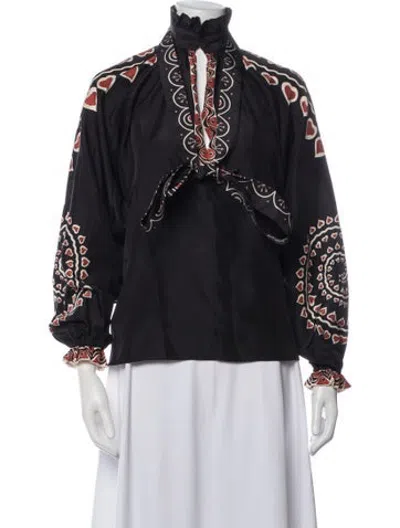 Pre-owned La Doublej Silk Printed Blouse In Black