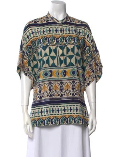 Pre-owned La Doublej Silk Printed Blouse In Blue