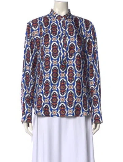 Pre-owned La Doublej Silk Printed Blouse In Blue
