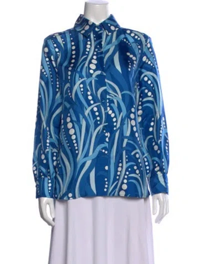 Pre-owned La Doublej Silk Printed Blouse In Blue