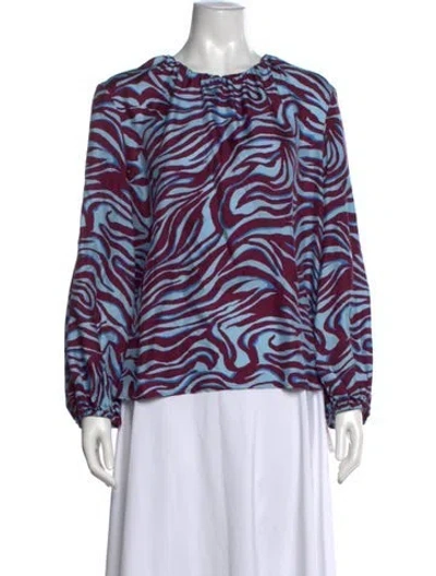 Pre-owned La Doublej Silk Printed Blouse In Blue