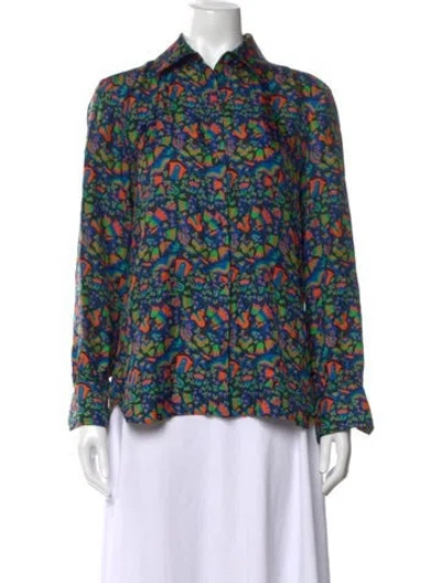 Pre-owned La Doublej Silk Printed Blouse In Blue