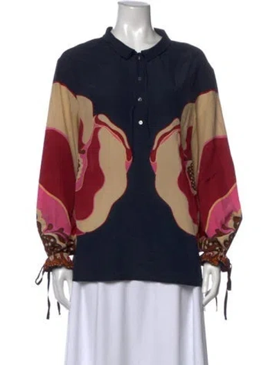 Pre-owned La Doublej Silk Printed Blouse In Blue