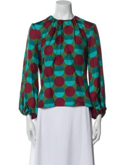 Pre-owned La Doublej Silk Printed Blouse In Green