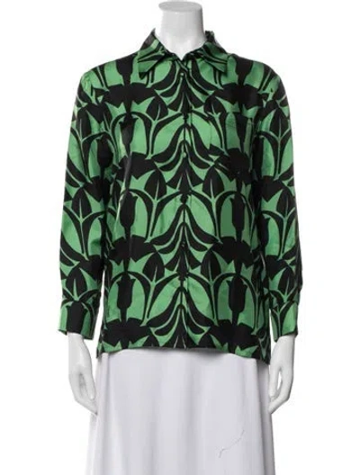 Pre-owned La Doublej Silk Printed Blouse In Green