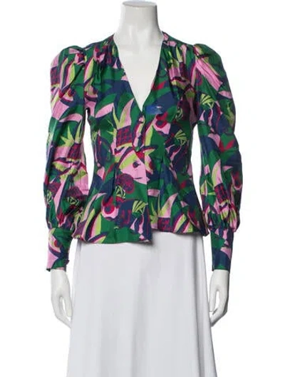 Pre-owned La Doublej Silk Printed Blouse In Green