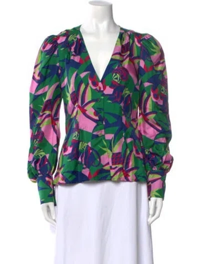 Pre-owned La Doublej Silk Printed Blouse In Green