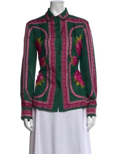 Pre-owned La Doublej Silk Printed Blouse In Green