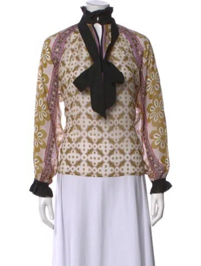 Pre-owned La Doublej Silk Printed Blouse In Neutrals