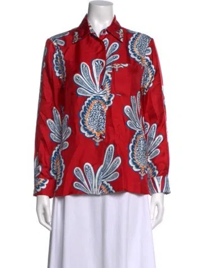 Pre-owned La Doublej Silk Printed Blouse In Red