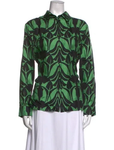 Pre-owned La Doublej Silk Printed Blouse W/ Tags In Green