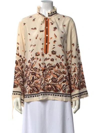 Pre-owned La Doublej Silk Printed Blouse W/ Tags In Neutrals
