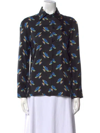 Pre-owned La Doublej Silk Printed Button-up Top In Black