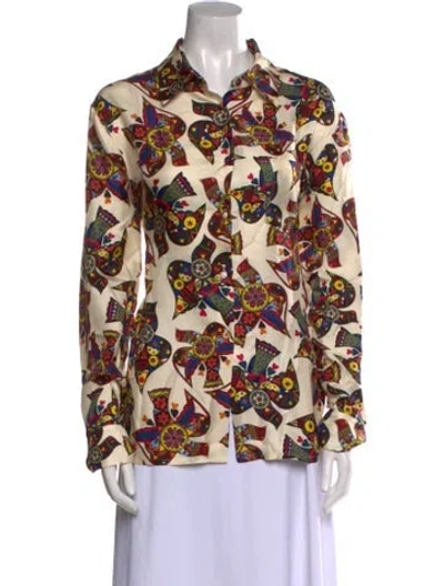 Pre-owned La Doublej Silk Printed Button-up Top In Neutral