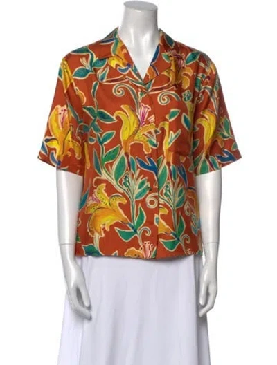 Pre-owned La Doublej Silk Printed Button-up Top In Orange