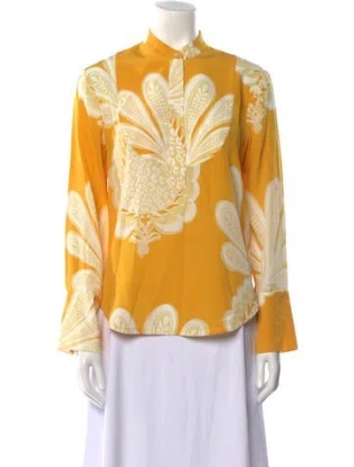 Pre-owned La Doublej Silk Printed Button-up Top In Yellow