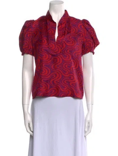 Pre-owned La Doublej Silk Printed Crop Top In Green