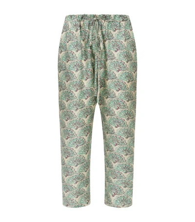 La Doublej Silk Printed Drawstring Trousers In Green