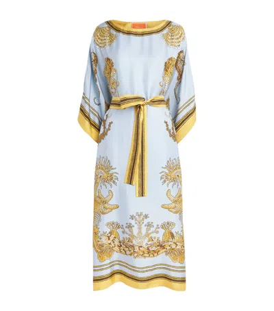 La Doublej Silk Printed Kaftan Maxi Dress In Blue