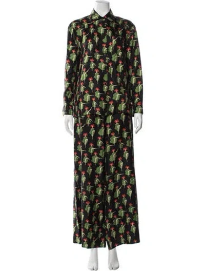 Pre-owned La Doublej Silk Printed Pant Set In Green