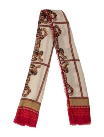 Pre-owned La Doublej Silk Printed Scarf In Red