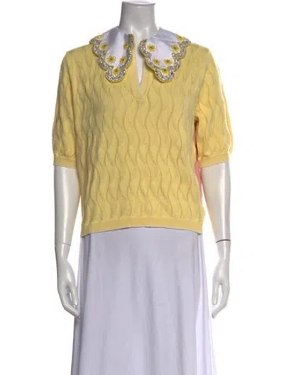 Pre-owned La Doublej Silk Printed Top In Yellow