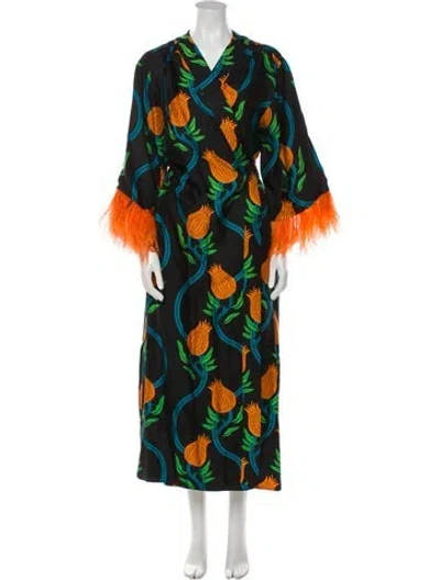 Pre-owned La Doublej Silk Printed Trench Coat In Black