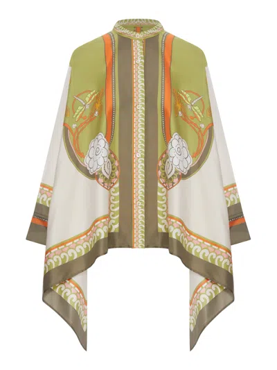 La Doublej Silk Scarf Shirt With Placed Print In Blue