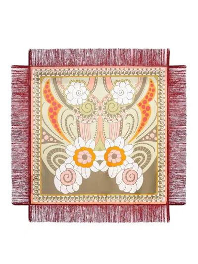 La Doublej Silk Scarf With Fringes And Ornamental Print In Multi