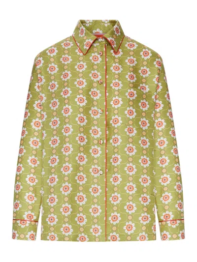 La Doublej Silk Shirt With Floral Print In Green