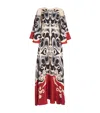 La Doublej Multicolor Long Dress With Round Neck And All Over Motif In Silk Woman