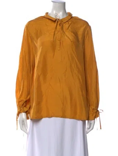 Pre-owned La Doublej Silk Tie Neck Blouse In Yellow
