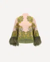 La Doublej Make An Exit Feather-trimmed Silk Twill Top In Multicolour