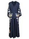 La Doublej La Double J Silk Twill Maxi Dress With Cascading Sleeves In Blue