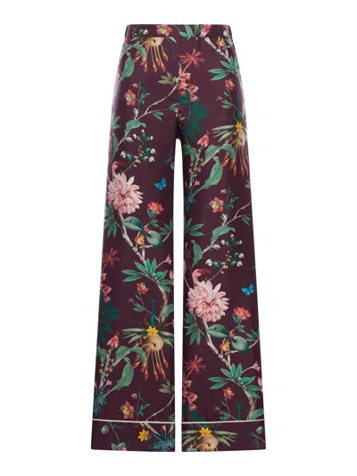 La Doublej La Double J Zooflora Printed Silk-twill Trousers In Multi