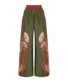 La Doublej Placée Gathered Printed Silk-twill Wide-leg Pants In Green