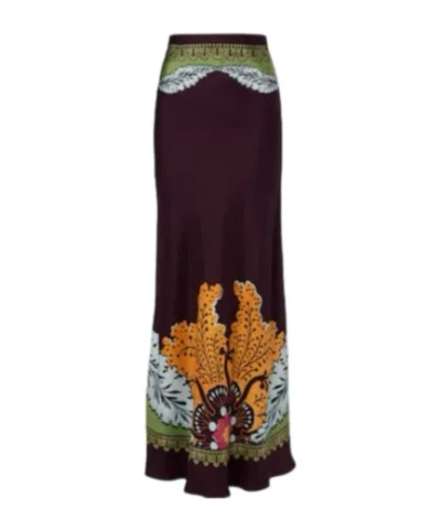 La Doublej La Double J Sleek Printed Silk-twill Midi Skirt In Brown