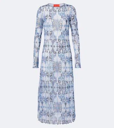 La Doublej Slinky Swing Printed Chiffon Maxi Dress In Blue
