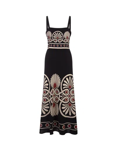 LA DOUBLEJ SLIP-AROUND DRESS IN MEDALLION PLACÉE BLACK IN CREPE DE CHINE