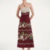 La Doublej Draped Floral-print Silk Crepe De Chine Midi Dress In Woodland Placée Burgundy