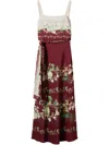 La Doublej Draped Floral-print Silk Crepe De Chine Midi Dress In Red