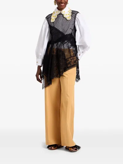La Doublej Solid Black In Cotton Plumetis Lace Aura Top
