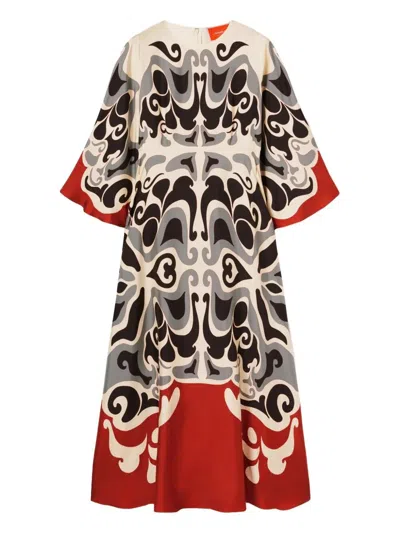 La Doublej La Double J Silk Midi Dress With Abstract Pattern In White