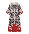 La Doublej Multicolor Long Dress With Round Neck And All Over Motif In Silk Woman In White