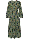 La Doublej Swing Printed Silk Twill Midi Dress In Black