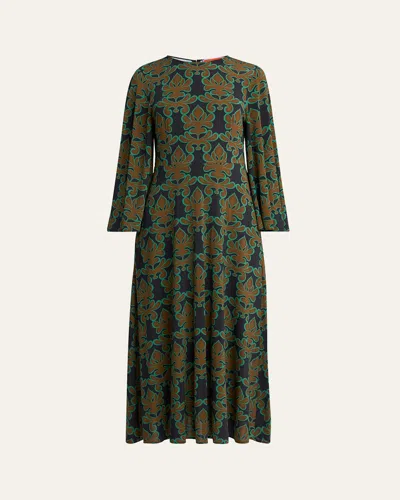 LA DOUBLEJ SORELLA PRINTED BELL-SLEEVE MIDI DRESS